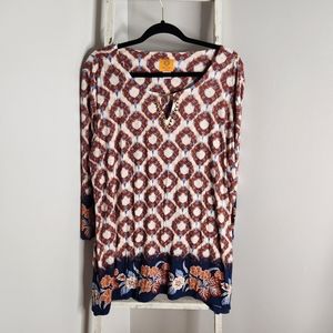 Ruby Rd Woman size 1X plus size boho floral keyhole studded tunic top